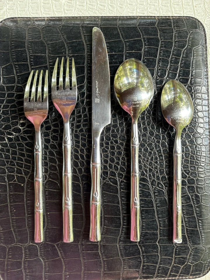 Cubiertos de bambú Hampton Forge servicio exclusivo para 6 acero inoxidable 30 piezas Foto 4 de 4