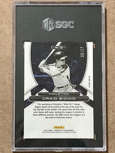 2023 Panini Chronicles #20 Craig Biggio Titan SGC 10 Pink Velocity Prizm /17 - Picture 2 of 2