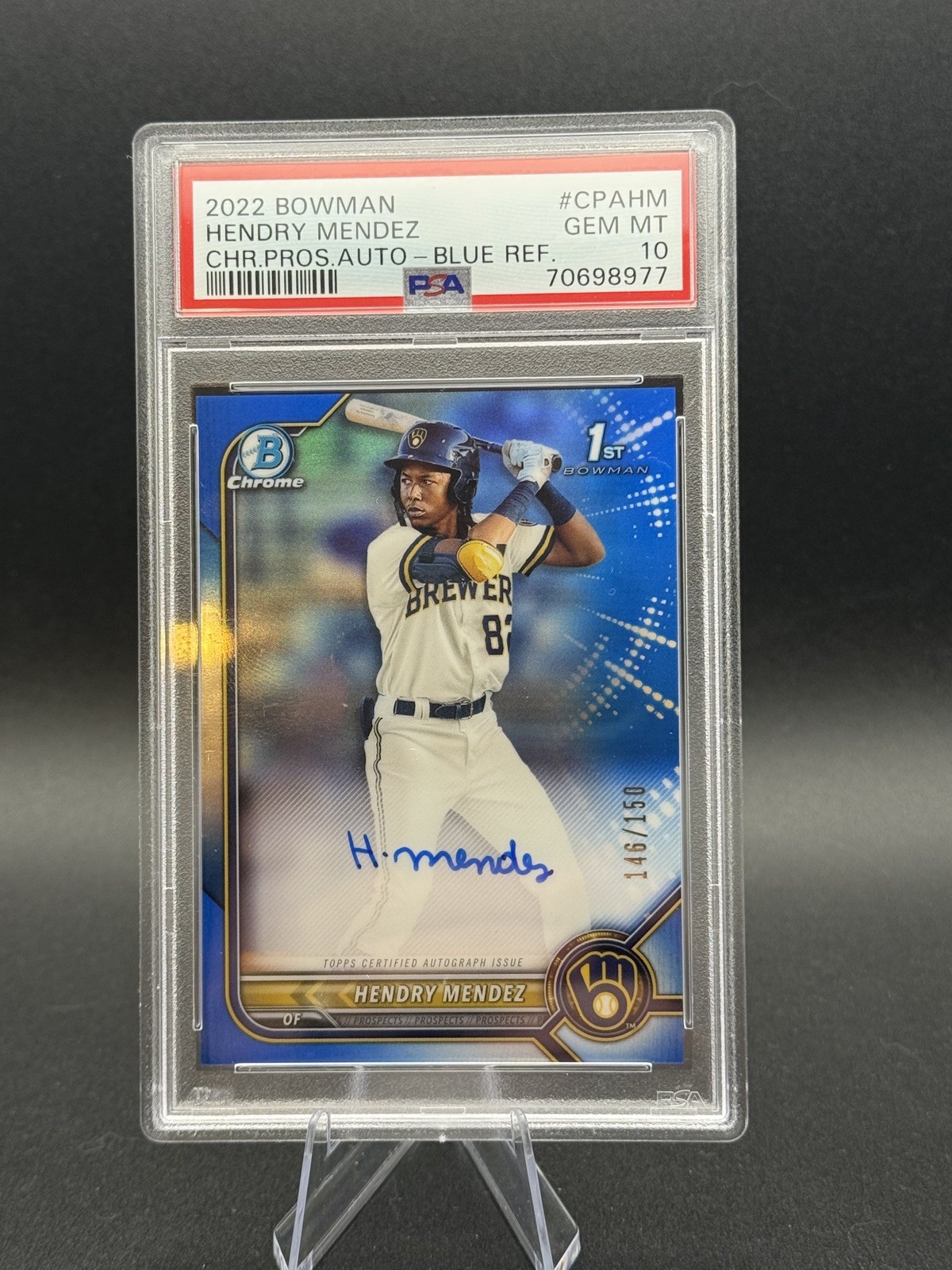 2022 Bowman Chrome 1st Auto HENDRY MENDEZ True Blue /150 Rookie RC PSA 10