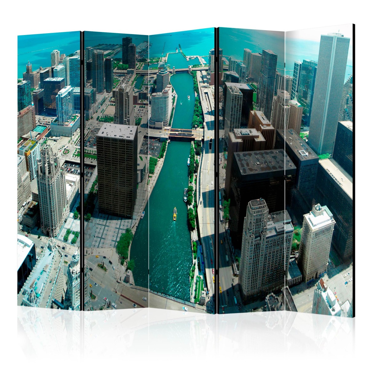 Paravent 5 volets imprimé Chicago en bois et toile tendue haute définition