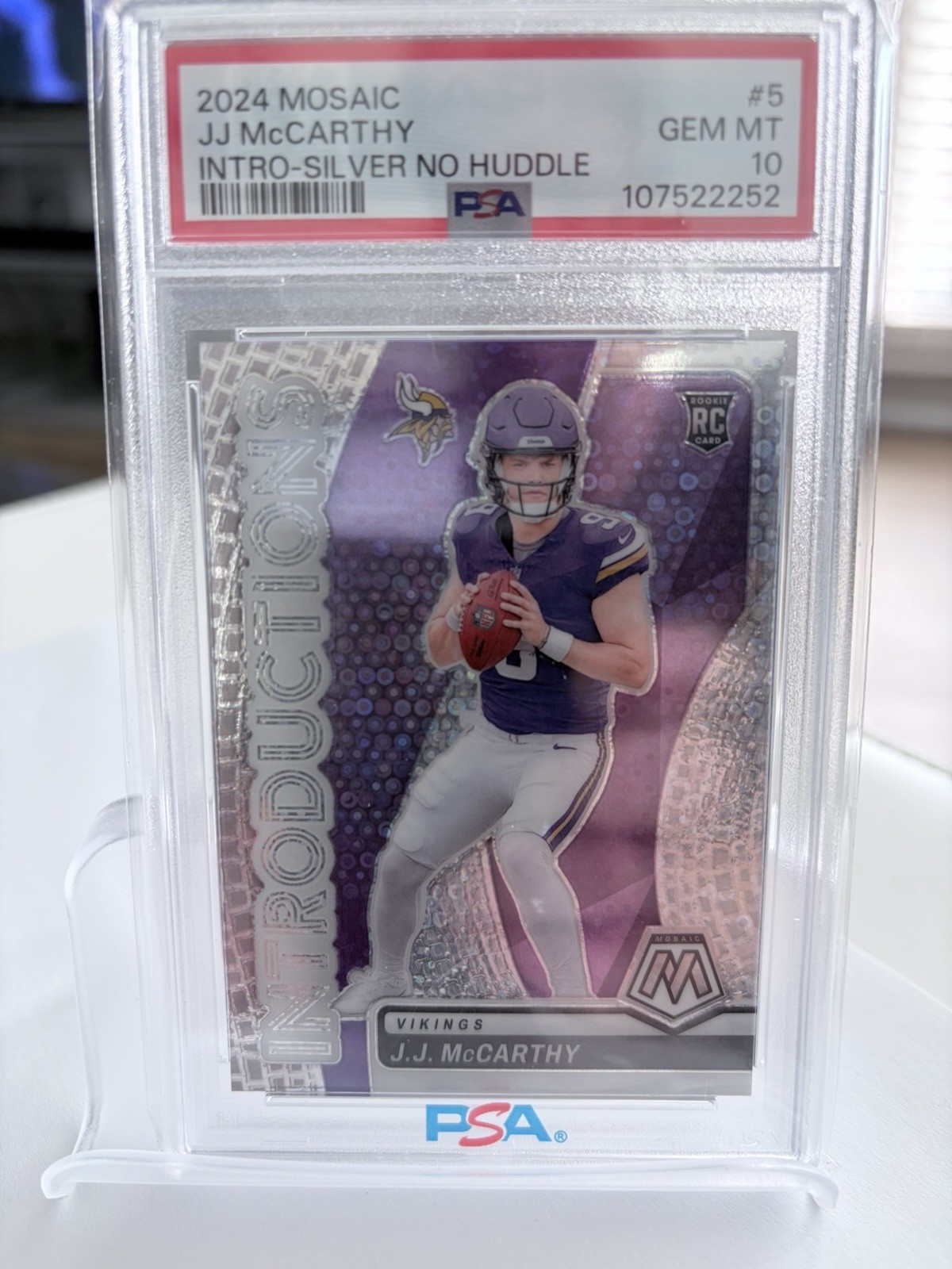 2024 Panini Mosaic Introductions No Huddle Silver JJ McCarthy RC ROOKIE PSA 10