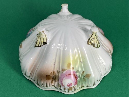 Fruit Bowl Scalloped Edge Three Footed Hand Painted Floral Roses Gold Accents - Picture 14 of 18