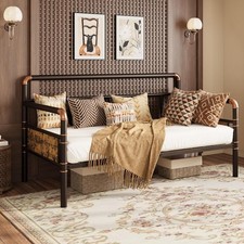 Twin Daybed with Classic Headboard,Metal Twin Bed Frame Heavy Duty Steel Slats S