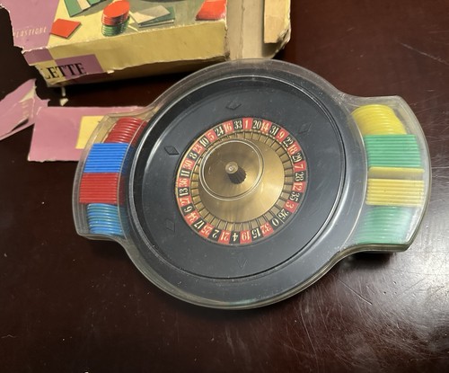 Juego de ruedas de ruleta francesa vintage Garnie tablero de juego bola fichas caja - Imagen 3 de 7