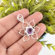 Sterling Silver Round Natural African Amethyst Sister Anniversary Trendy Pendant