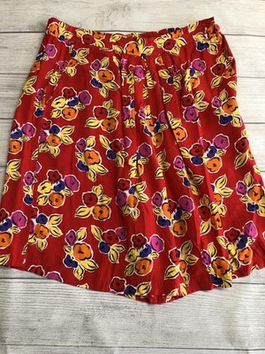 Chaus Skirt Womens 14 Red Floral A-Line Elastic Waist Pockets Summer Casual