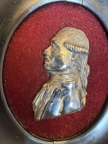 Busto antiguo del siglo XIX en relieve de plata fundida George Washington placa silueta enmarcada - Imagen 3 de 18