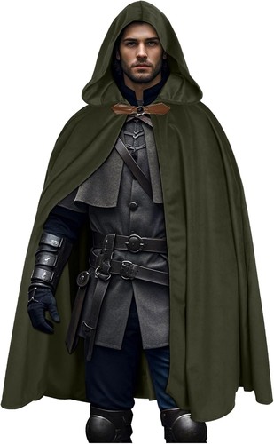 L'VOW Medieval Velvet Hooded Cloak - Renaissance Cape with Hood Dark Green