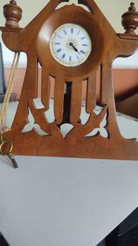 Antique Victorian Desk Pocket Watch mounted  Enameled Face /Gold / Scroll Cut - Picture 5 of 8