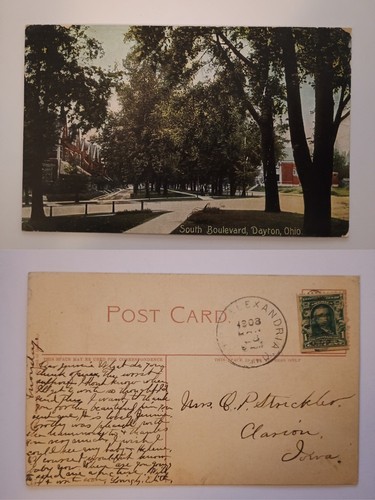 1908 Postmarked Postcard – South Boulevard, Dayton, Ohio – Kresge & Wilson