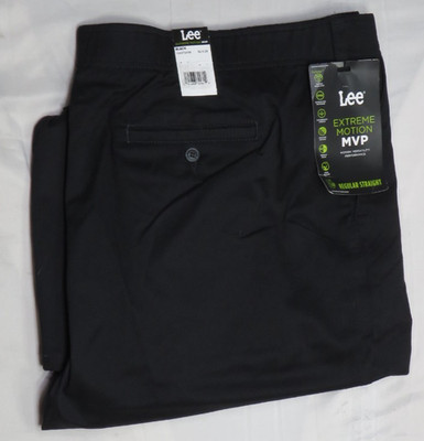 LEE PANTS 52X29 BLACK KHAKI EXTREME MOTION MVP REGULAR PERFORMANCE STRETCH NWT