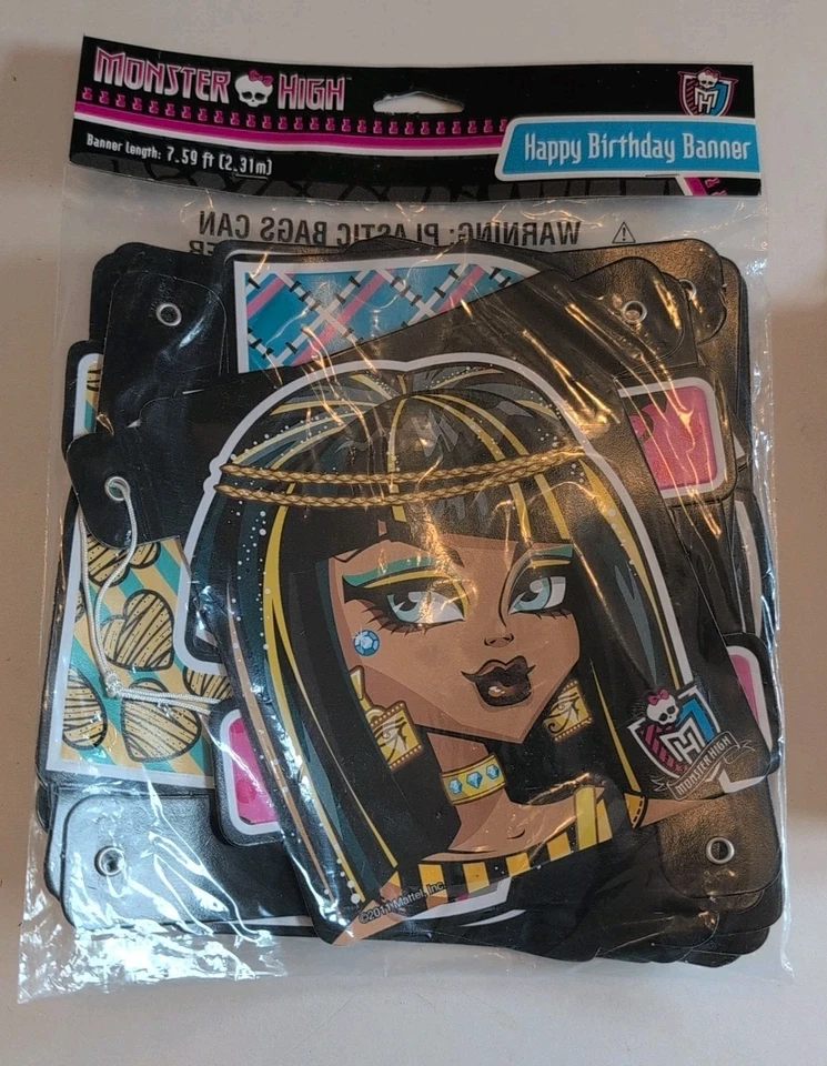 Lote de cumpleaños Monster High pancarta remolino decoración invitaciones bolsas de botín Cleo De Nile Foto 2 de 4