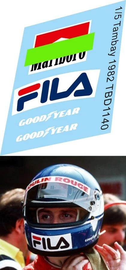 TBDECAL&MODELS 1/5 Missing Decals Mancanti per Casco Patrick Tambay 1982 Helmet Decal TBD1140