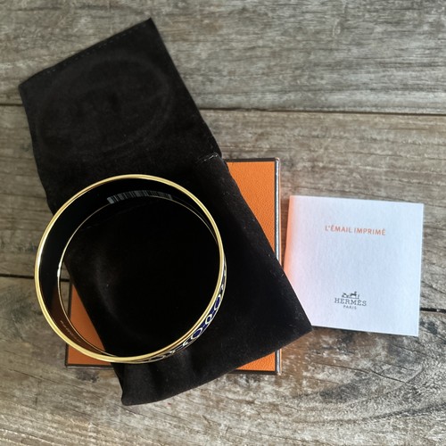 HERMÈS Lift Profile Bracelet Gold Blue Bangle Bracelet - New In Box - Picture 11 of 11