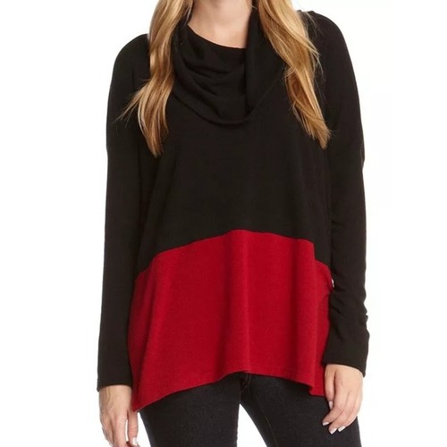 Karen Kane Neu mit Etikett 4L43176 rot schwarz Kontrast Wasserfallausschnitt Stretch Strick Tunika Pullover 1X - Bild 3 von 13