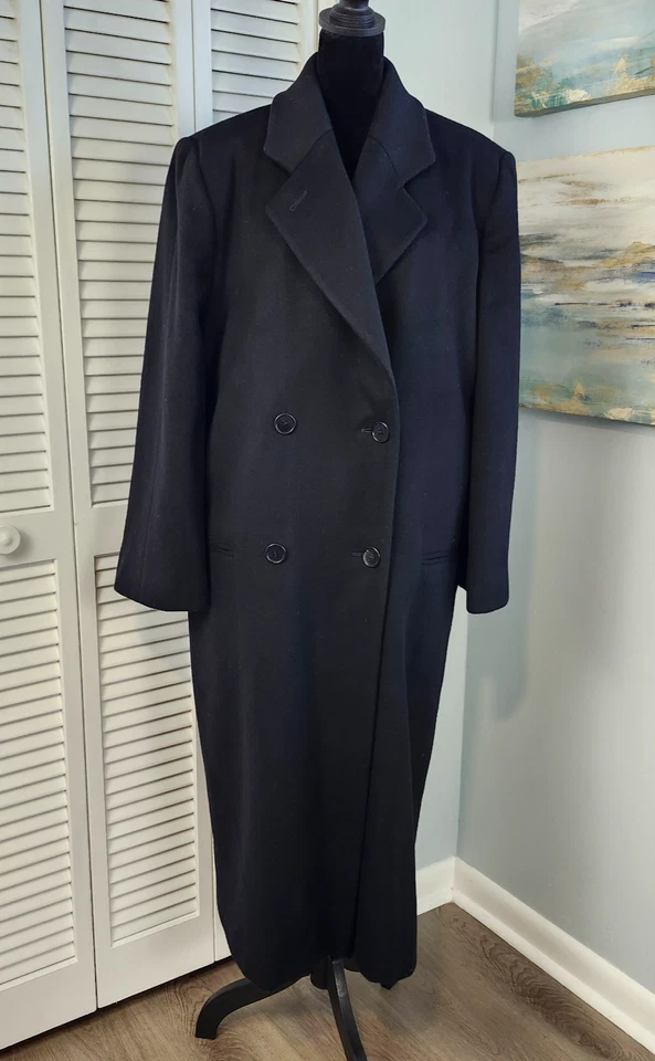 Abrigo De Colección ILGWU Union Para Mujer 14 Negro Lana Doble Pecho EE. UU. Perry Ellis Foto 3 de 4