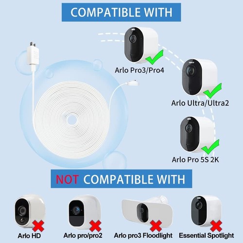 2Pack 20FT Power Adapter and Magnetic Charging Cable for Arlo 2 Pack, White - Picture 2 of 7
