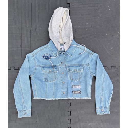 Indianapolis Colts Cropped Denim Jacket with Gray Hoody NFL Football Fan Apparel - Picture 6 of 6