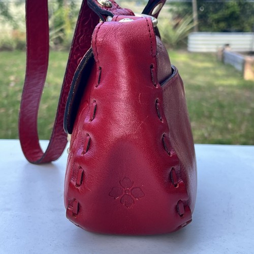 Patricia Nash Leather Shoulder Bag Micaela Baguette Rose Tooled Red - Picture 8 of 24