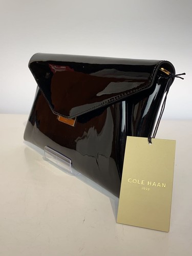 Bolso sin asas Cole Haan esmaltado negro liso elegante monedero - Imagen 2 de 9