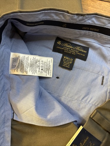 Pantalones chinos Brooks Brothers 38x32 ajuste Elliot ligeros plisados ventaja nuevos con etiquetas - Imagen 6 de 9