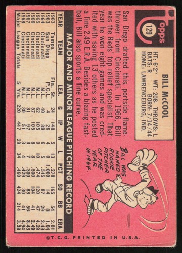 1969 Topps Bill McCool #129 BASEBALL CARD San Diego Padres - Picture 2 of 2