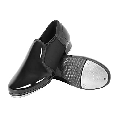 Unisex PU Leather Slip On Tap Shoe Dance Shoes for 9 Women/8 Men Black Patent - Picture 5 of 7