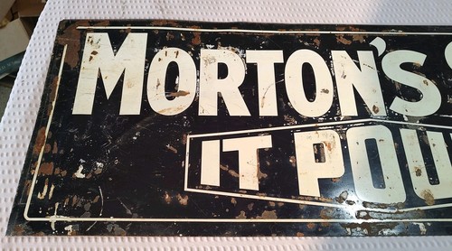 Antikes Morton’s Salt Werbung Blechschild doppelseitig 28"x10" - Bild 2 von 9