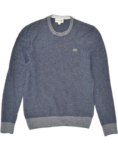 LACOSTE Mens Crew Neck Jumper Sweater Size 3 Small Navy Blue Wool JY01