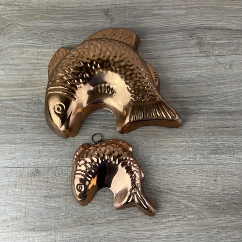 Menge 2 Vintage Kupfer Fisch Gelee/Kuchen Formen Küche Wand Dekor - Bild 1 von 20
