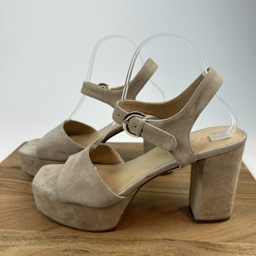 Nuevas sandalias de plataforma de gamuza beige Cinthia para mujer Marc Fisher LTD talla 9,5 M - Imagen 2 de 11