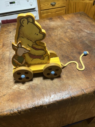 RARE Disney Classic Winnie the Pooh & Piglet Wooden Pull Toy by Charpente