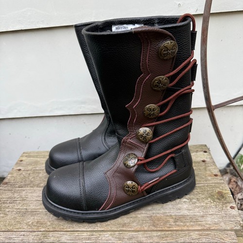 Andar Boots Renaissance Medieval Larp Black Brown Leather Mid Calf Boots Mens 9 - Picture 3 of 8