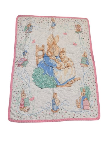 Vintage Tale Of Peter Rabbit Beatrix Potter Baby Krippe Decke Quilt Rosa - Bild 1 von 4