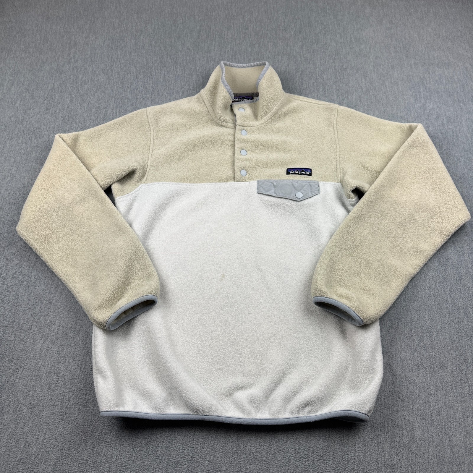 Patagonia Synchilla Jacket Womens Small White Yellow Lightweight Snap-T Pullover