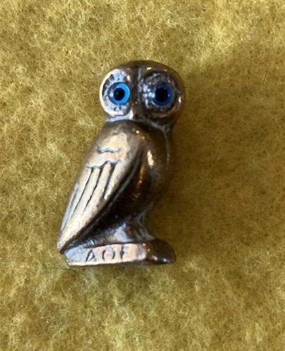 Small Solid Brass Owl with Blue Glass Eyes Figurine Ornament.Greek, Athens AOE - Picture 2 of 7
