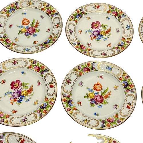 Set 9 Schumann Empress Dresden Flower 7 3/4" Salad Plates Bavaria Gold Rim - Picture 2 of 9