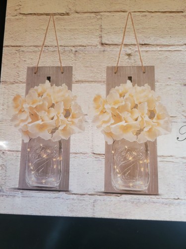 HOMKO Mason Jar Sconces with LED Fairy Lights-Rustic Hanging Mason Jars Decor - Picture 2 of 4
