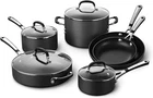 10-Piece Non-Stick Kitchen Cookware Set Black Pots & Pans W/ Stay-Cool Stainless
