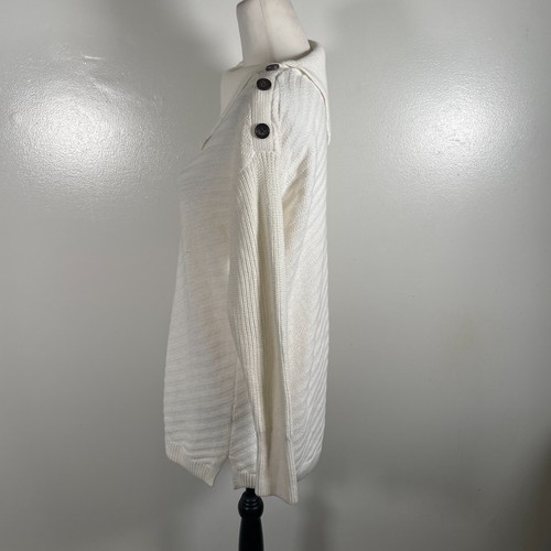 Style&co. Sweater Womens Small White Knit Button Detail Asymmetrical Cowl Neck - Picture 6 of 16