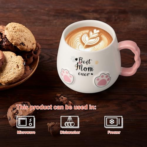 Best Mom Ever Coffee Mug, Cute Cat Tea Cup with Lid Spoon & Coaster, Mothers - Picture 6 of 8