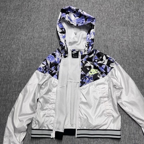 Nike Jacket Girls XL White Purple Floral Full Zip Hood Windbreaker Swoosh - Picture 5 of 12