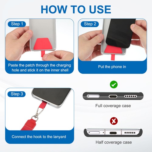 2Pcs Phone Lanyard with Wrist Strap and 2 Patches, Light Red - Photo 5 sur 6