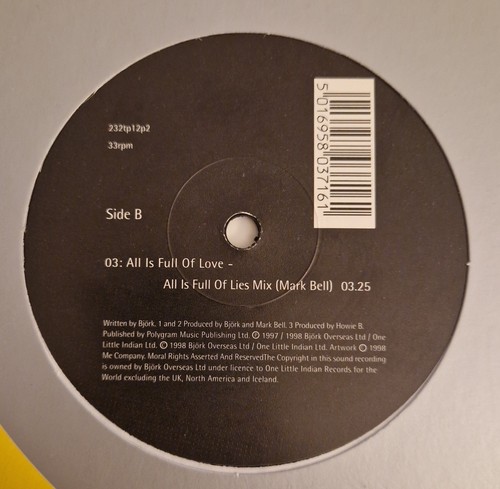 BJORK - Alarm Call / All is Full of Love - 12" Vinyl # 2 Mark Bell Remixes VG/M - Picture 2 of 5