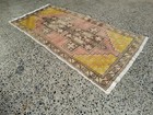 Vintage Turkish Oushak Rug 4.2x2.6 ft Wool Handmade Anatolian Pastel Runner