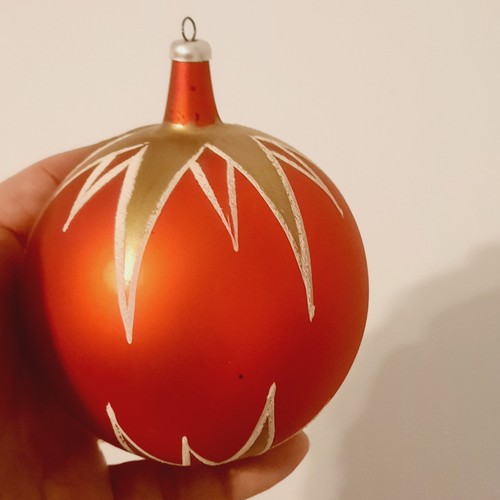 2 Vintage Glas Weihnachtsschmuck rote Kugel mit Sternen Glitzer Made in Italy 3-3,5" - Bild 8 von 11