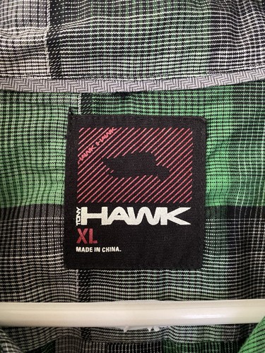 Tony HAWK Mens Green Plaid Long Sleeve Button Up Outdoors Skateboard Shirt XL - Picture 2 of 8