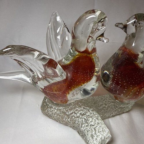 Vintage 11” Murano Art Style Hand Blown Glass Perching Bird Figurine 2 Birds - Picture 7 of 13