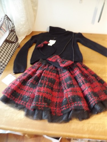 NEW 4PC CYNTHIA ROWLEY sweater skirt purse headband RED & BLACK TWEED SZ 7-8 NWT - Picture 4 of 20