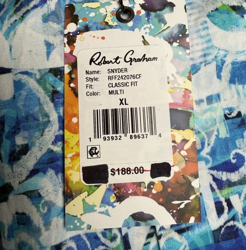 Camisa Robert Graham Abotonada Para Hombres XL Colorida Vibrante Cachemira Arte Puño Abatible SS - Imagen 7 de 14